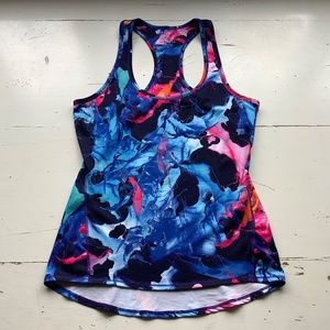 ATHLETA blue pink colorful Chi racerback tank Small UPF 30